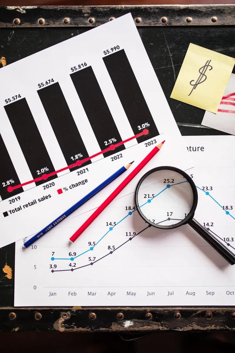 Market statistics chart on a desk